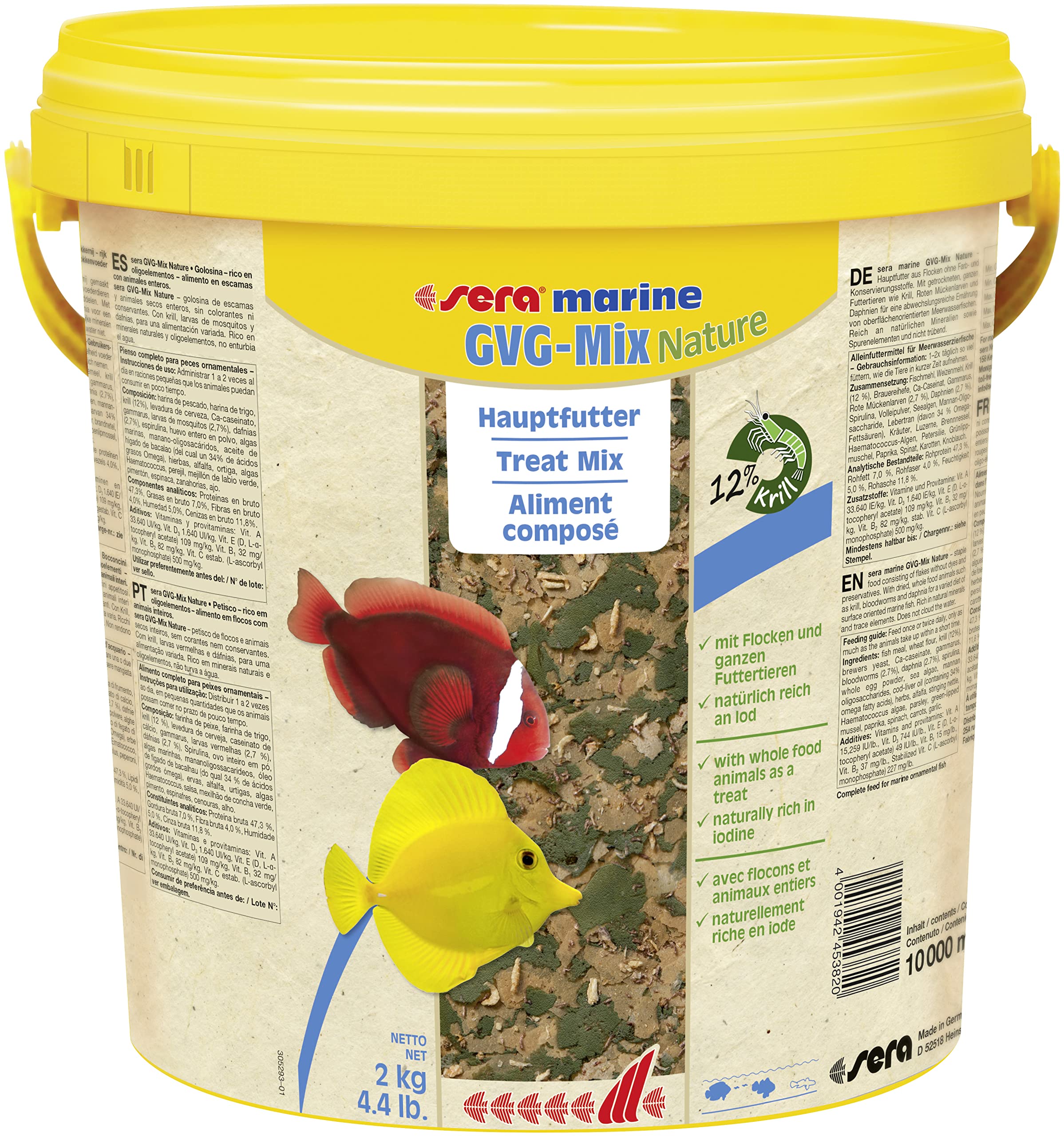 sera marine GVG-Mix Nature 10 L (2 kg) das Meerwasser Hauptfutter aus Flocken & getrockneten Futtertieren für Meerwasserfische, Meerwasser Futter mit hoher Verwertbarkeit, somit weniger Algen