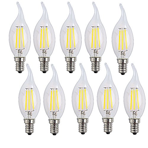 OUGEER 10 Stück E14 4w LED Kerze Lampe, AC 220-240V, 400lm, kaltweiß 6500K,Nicht dimmbar Edison Flame Tip-C35 LED Kerze Birne, 40W Halogen Glühbirne Äquivalent