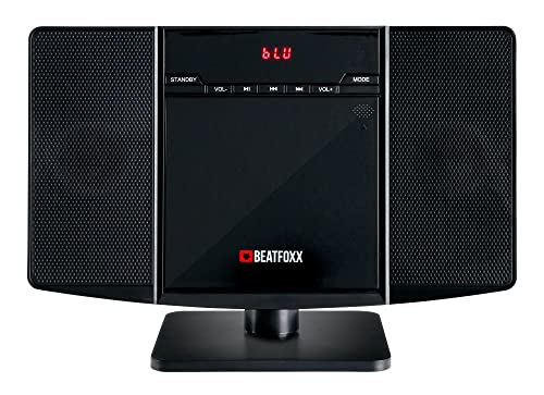 Beatfoxx MCD-60 Vertikal Stereoanlage (CD/MP3-Player, USB, Bluetooth, Aux In, Stand- oder Wandmontage, inkl. Fernbedienung) Schwarz
