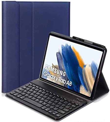 YHFZR Tastatur Hülle für Samsung Galaxy Tab A8 2021, [AZERTY] Ultradünn Flip Entfernbar Drahtloser Keyboardständer Ledertasche für Samsung Galaxy Tab A8 SM-X200/205 10,4 Zoll, Blau
