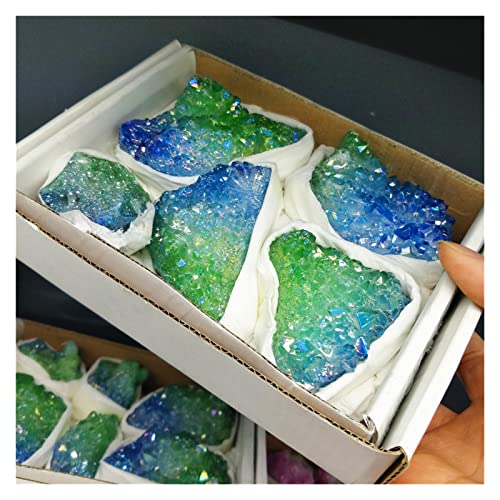 AMAZWI Zweifarbige Engel-Aura-Kristallquarz-Natursammlungssteine, Freiform-Probenbox, Reiki-Dekor, Geschenksets, Quarzsteine ZUOSHUAAYIN (Color : Blue-Green)