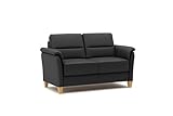 CAVADORE Leder 2er-Sofa Palera / Landhaus-Couch mit Federkern + massiven Holzfüßen / 149 x 89 x 89 / Leder Schwarz