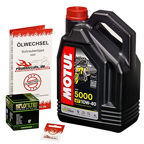 Motul 10W-40 Öl + HiFlo Ölfilter für Honda CB 600 F/S Hornet, 98-03, PC34 PC36 - Ölwechselset inkl. Motoröl, Filter, Dichtring