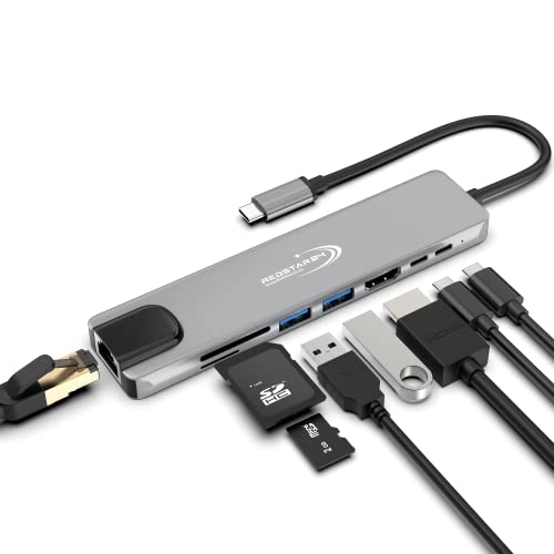 Redstar24 USB C HUB 8 in1 Multiport mit HDMI 4K USB 3.0 SD/TF Kartenleser Micro SD LAN Ethernet Netzwerk Adapter RJ45 100W PD für TV MacBook Pro, Air, iPad Pro, Samsung, Laptop und mehr Typ C Geräte