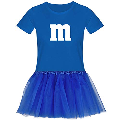 T-Shirt M&M + Tüllrock Karneval Gruppenkostüm Schokolinse 11 Farben Damen XS-3XL Fasching Verkleidung M's Fans Tanzgruppe, Größenauswahl:XL, Farbauswahl:Royalblau - Logo Weiss (+Tütü Royalblau)