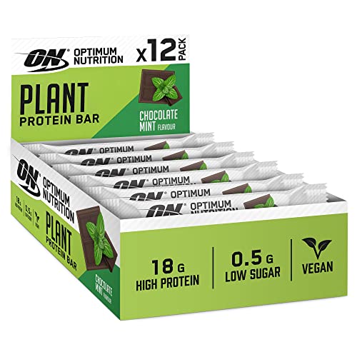 Optimum Nutrition ON Plant Protein Bars, Veganer Snack mit hohem Proteingehalt und niedrigem Zuckergehalt, Schoko-Minze, 12er-Pack, 60 g x 12