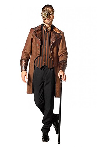 Brauner Steampunk Herren Mantel mit Schlangenmuster und gestreifte Weste Kostüm Jacke viktorianisch hochwertig, Größe:58