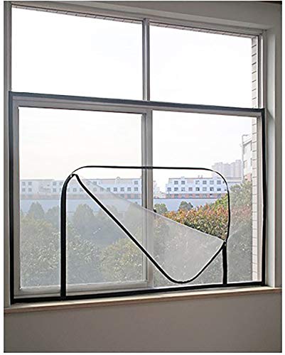 BASHI Mückenschutz Fenster Netz, halbtransparentes Fensternetz mit selbstklebendem Klebeband, Anti-Falten, Reißverschluss Praktische Fenster Fliegengitter