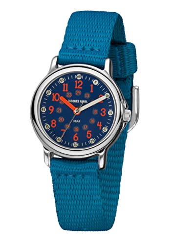 JACQUES FAREL Kinder-Armbanduhr Lernuhr Jungen Analog Quarz mit Textilband extra weich Blau KCF 078