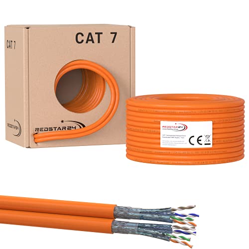 RedStar24 CAT7 Duplex Kabel 50m Verlegekabel Netzwerkkabel CAT 7 Twin LAN Installationskabel SFTP PIMF Kat.7 Netzwerk Ethernet Verkabelung Datenkabel Gigabit Kupfer Ethernet AWG23/1 Duplex, 50m