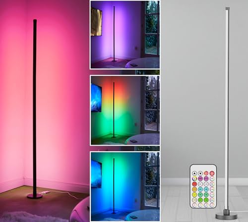 Northpoint LED Stehlampe Ecklampe mit Fernbedienung integriertem Soundsensor digitale RGBs + Warmweiß Farbeffekte Schwarz