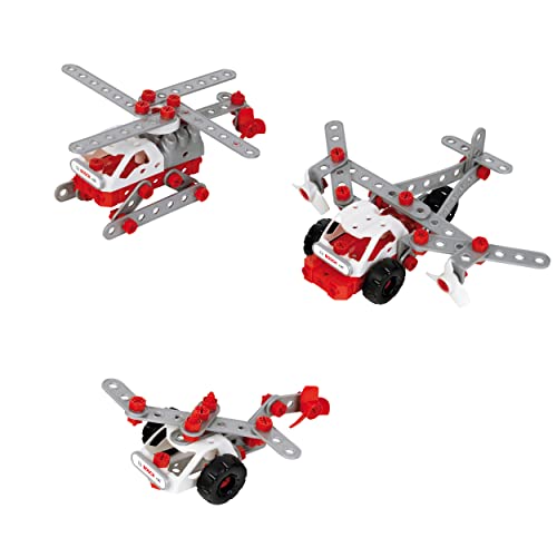 Theo Klein 8791 Bosch 3 in 1 Konstruktions-Set Helicopter Team I Zum Bau verschiedener Luftfahrzeuge I Inkl. Baupläne für 3 Modelle I Spielzeug für Kinder ab 3 Jahren