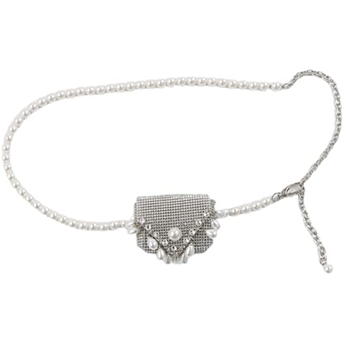 Gürteltasche für Damen Key Pearl Diamond Hüfttasche Pearl Gürtel Hüftkette (Farbe : A, Size : Free Size)