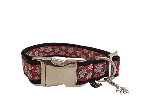 Jimmy und Katz Hundehalsband Edelweiß Rot 35-58cm x 2,5cm