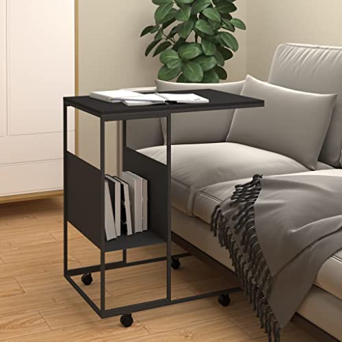 ZQQLVOO Beistelltisch mit Rollen Schwarz 55x36x63,5 cm Holzwerkstoff, Sofatisch, Sofa Beistelltisch, Kaffeetisch für Kaffee und Laptop, Couch Tisch Sofa für Wohnzimme, Betttisch für Schlafzimmer