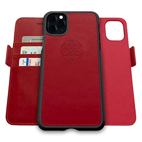 Dreem Fibonacci 2in1 Handyhülle Flipcase für iPhone 11 Pro | Magnetisches iPhone Case | TPU Etui Lederhülle Schutzhülle, RFID Schutz, Veganes Kunstleder, Geschenkbox | Rot
