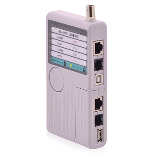 Netzwerktester und Kabeltester für USB, BNC, LAN, RJ11, RJ12 und RJ45 Kabel Patchkabel-Tester Grau