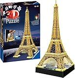 Ravensburger 3D Puzzle 12579 - Der Eiffelturm Night Edition - das weltbekannte Wahrzeichen von Paris - LED beleuchtetes 3D Modell zum selbst Aufbauen - ab 10 Jahren
