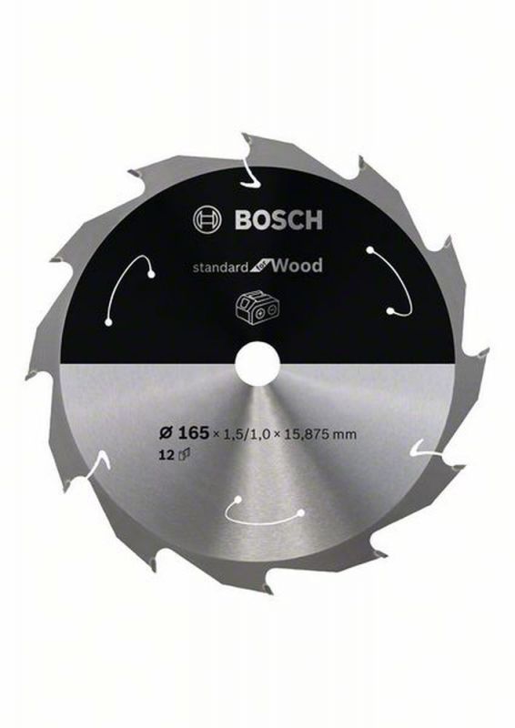 Bosch Akku-Kreissägeblatt Standard for Wood, 165 x 1,5/1 x 15,875, 12 Zähne 2608837680