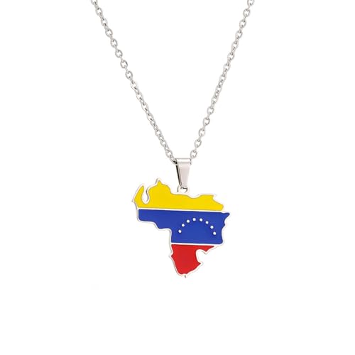 TWOMEM Halskette Anhänger Venezuela-Karte und Flaggen-Halskette, tropfendes Öl, Retro-Anhänger-Accessoires für Herren und Damen Geburtstag Party Geschenk