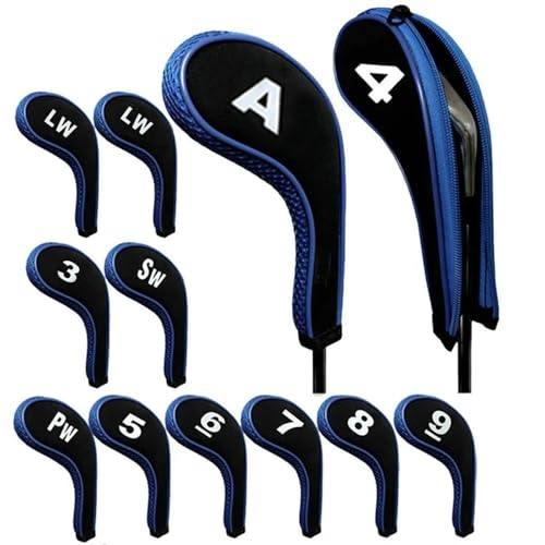 Gummi-Neopren-Golfkopfabdeckung, Golfschläger-Eisen-Putter-Schutzset for Eisenschläger, leicht, langlebig, tragbar, passend for alle Eisenschläger (Color : Blue 12 pcs)