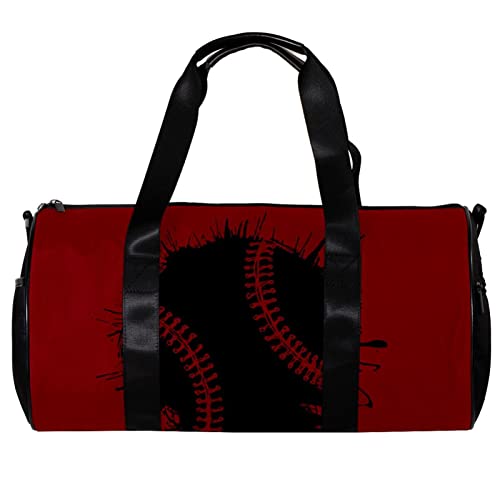 Runde Sporttasche mit abnehmbarem Schultergurt Grunge Abstrakt Baseball Training Handtasche Übernachtungstasche für Damen und Herren, mehrfarbig, 45x23x23cm/17.7x9x9in