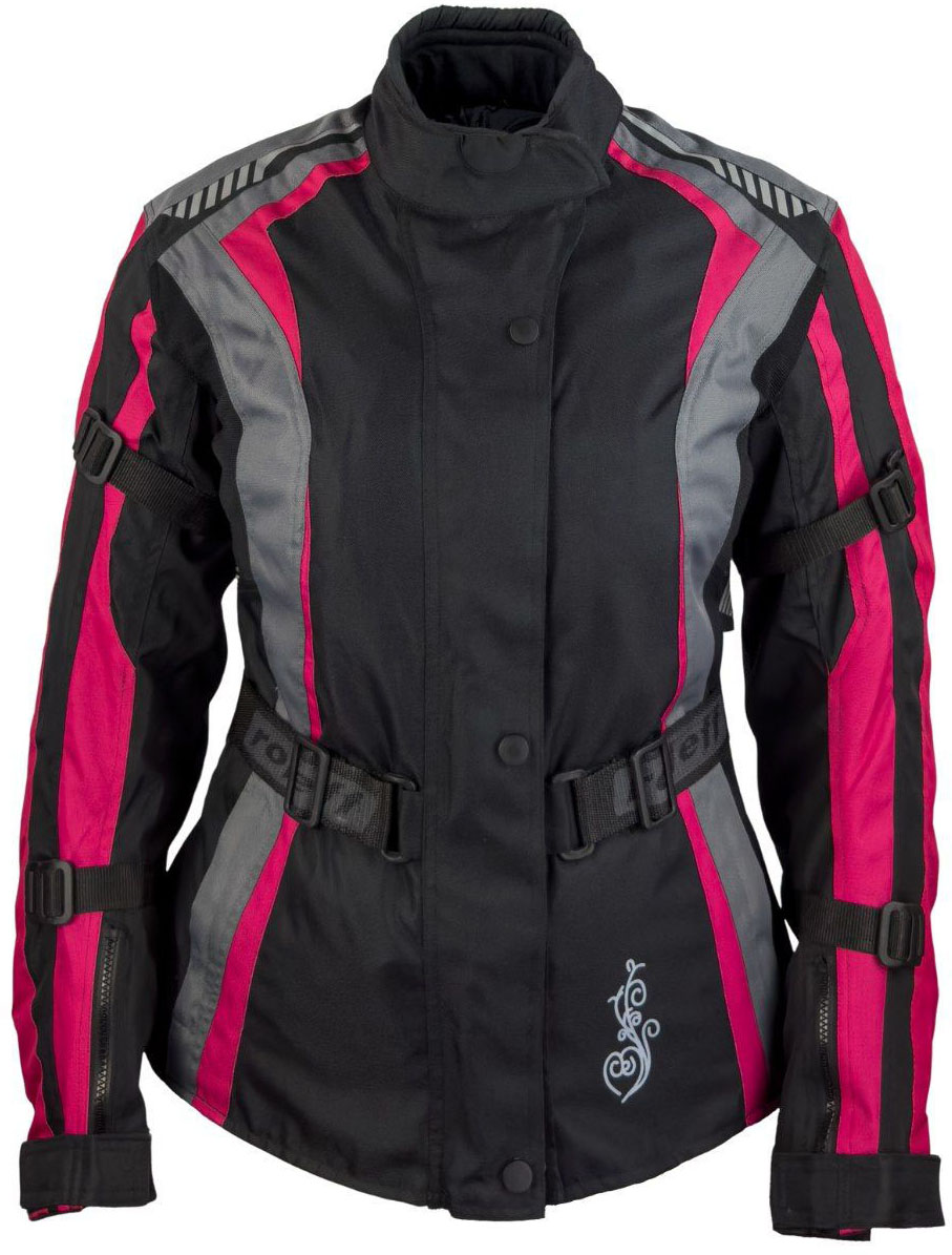 Damen Textil Motorradjacke mit CE Protektoren, gute Belüftung, taillierter Schnitt