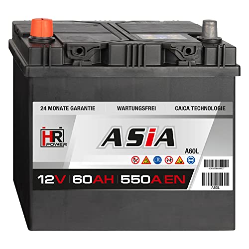 HR HiPower ASIA Autobatterie 12V 60Ah Japan Pluspol Links Starterbatterie ersetzt 40Ah 50Ah 65Ah 70Ah