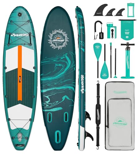 WINNOVATE Aufblasbares Stand Up Paddle Board, extra breites Paddelboard für Familie, Surfbrett, Allround-Sup-Board mit rutschfestem Deck, Schultergurt, Kamerahalterung, Trockensack, Ocean Current