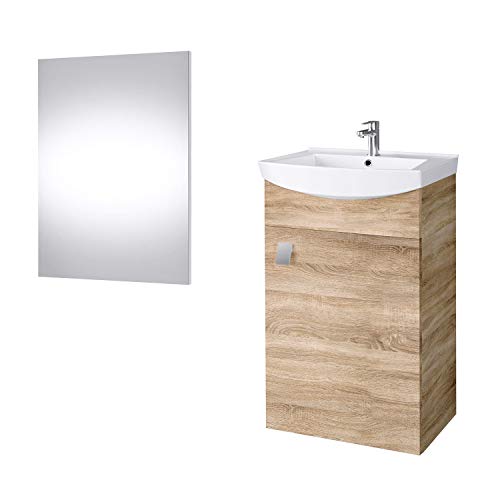 Waschtisch + Spiegel Badmöbel Set für Gäste Bad WC 44cm (Sonoma Eiche)