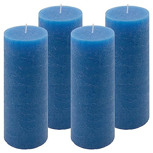 4er Set Rustik-Kerze blau Höhe 20 cm Ø 7,5 cm lange Brenndauer Rund-Kerze Säulenkerzen Kerzen-Deko Tafelkerzen Weihnachts-Kerzen Hochzeits-Deko