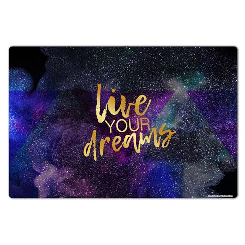 Schreibtischunterlage 60 x 40 cm, Sterne, Nachthimmel, Violett, Gold, Schreibtisch-Matte aus hochwertigem Vinyl, Schreibunterlage, Kosmos, Made in Germany, BPA-frei | Design: “Live Your Dreams“
