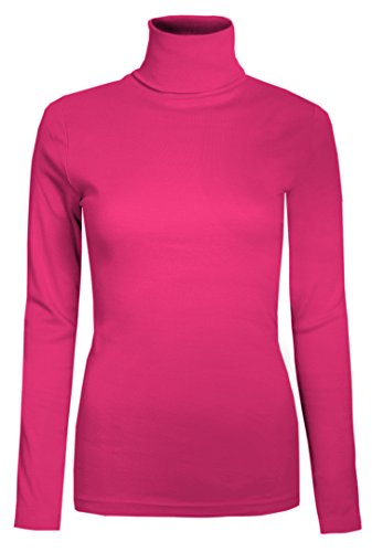 Brody & Co. T-Shirt mit hohem Ausschnitt für Skifahren, Winter, Langarm, einfarbig, elastischer Jersey für Damen, Cerise, Small