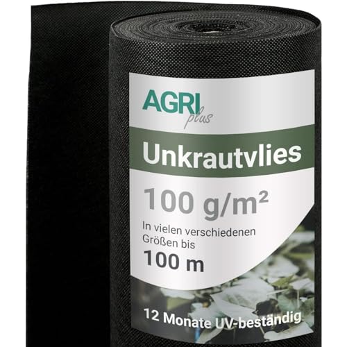 AGRI plus Premium Unkrautvlies - Hochwertiges Gartenvlies mit starker UV-Beständigkeit - wasserdurchlässig und extrem reißfest - für perfekten Unkrautschutz (50g / m2, 2,4m x 25m)