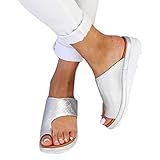 PTKG Sandalen Damen Sommer Women's Toe Separator Orthopädische Hausschuhe Summer Wedge Platform Flip Flops Shoes Outdoor Strand,Silber,36 EU