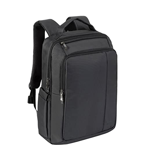 RIVACASE Rucksack für Laptops bis 15.6“ – Hochwertige Tasche mit extra Fächern für Zubehör – Schwarz