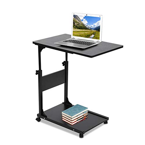 Cocoarm Laptop Tisch Beistelltisch mit Rollen Höhenverstellbar Computertisch Einstellbare Schreibtisch Pflegetisch Sofatisch mit 4 Rollen für Home Office Kinderzimmer 60 x 40 x 55-80 cm (Schwarz)