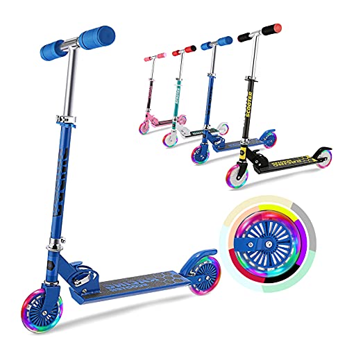 WeSkate Roller Kinder 2 Räder Klappbar Scooter, 3 Höhenverstellbare Kinderroller, PU Led-räder Kinderscooter für Mädchen Jungen ab 3 Jahre