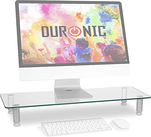 Duronic DM052-1 Bildschirmständer/Monitorständer/Notebookständer/TV Ständer/Bildschirmerhöhung/Laptop | Glas | transparent |56cm x 24cm | 20kg Kapazität