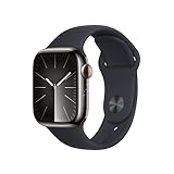 Apple Watch Series 9 (GPS + Cellular, 41 mm) Smartwatch mit Edelstahlgehäuse in Graphit und Sportarmband S/M in Mitternacht. Fitnesstracker, Blutsauerstoff und EKG Apps, Always-On Retina Display