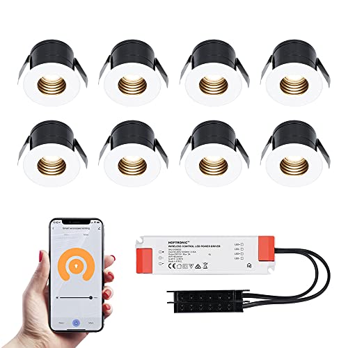 HOFTRONIC Betty - 8er Set Mini LED Einbaustrahler 12V Weiß - Smart Home - WiFi + Bluetooth - IP44 Wasserdicht Dimmbar - 2700K Warmweiß - Google Home, Amazon Alexa & Siri - für Terrassendach & Bad