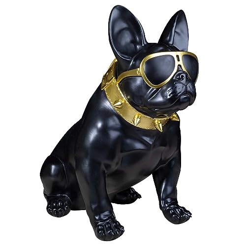 colourliving Französische Bulldogge Deko Hundefigur Siggi mit Brille und Nietenhalsband Deko Bulldogge schwarz Verschiedene Größen (XL)
