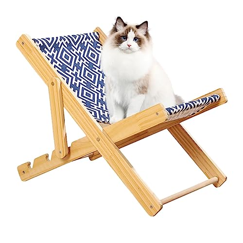 Erhöhter Katzenstuhl, Haustier-Liegestuhl aus Holz, Hängematten-Katzenholzstuhl für Haustiere, verstellbares Katzen-Hängemattenbett, Haustierbettstuhl für Kaninchen, Katzen, Welpen und kleine Hunde