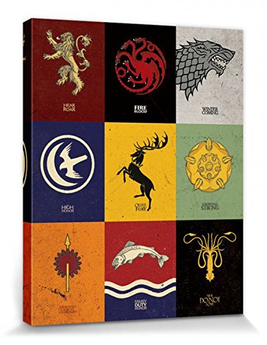 1art1 Game of Thrones - Wappen Der Großen Häuser, In Englisch Poster Leinwandbild Auf Keilrahmen 50 x 40 cm
