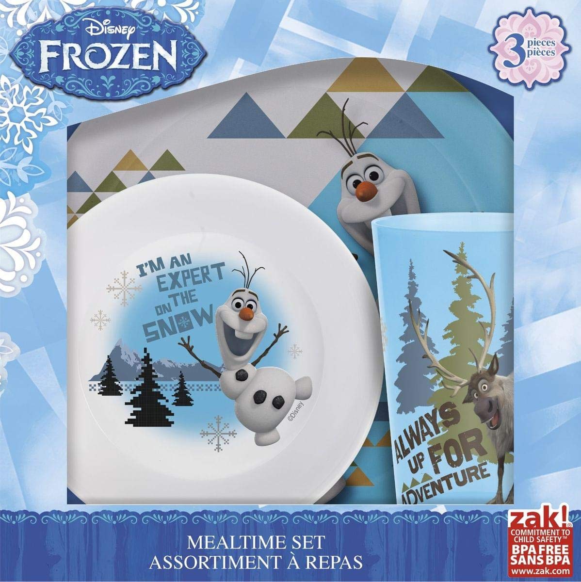 Zak! Designs Essens-Set mit Teller, Schale und Becher mit Olaf & Sven von Frozen aus bruchfestem und BPA-freiem Kunststoff, 3-teiliges Set