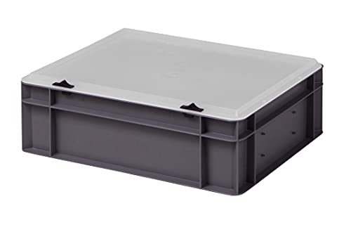 Design Eurobox Stapelbox Lagerbehälter Kunststoffbox in 5 Farben und 16 Größen mit transparentem Deckel (matt) (grau, 40x30x13 cm)