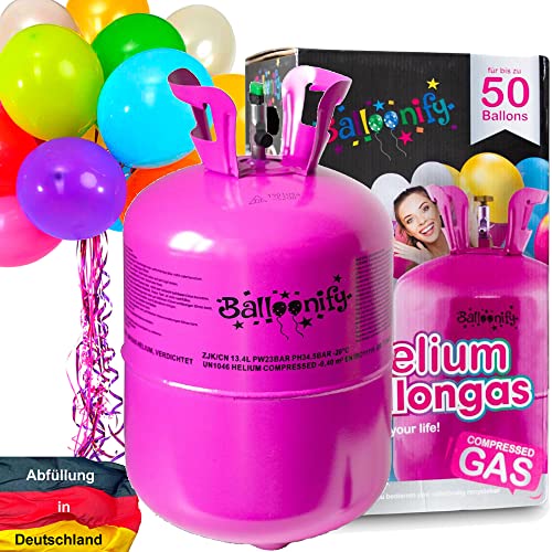 Carpeta BALLONGAS FÜR 50 Luftballons + 50 Ballons + FÜLLVENTIL | Helium Einweg Flasche Luftballon Folienballon Deko Geburtstag Party Hochzeit