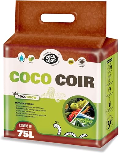 Coco&Coir® 5KG (70L) Kokoserde | Kokosblumenerde| Kokospflanzerde | Kokos-Kompost | Blumenerde aus Kokosfaser | Kokostorf | Kokoseinstreu Bodengrund für Reptilien | 100% natürlich | Terrariensubstrat aus Kokoserde |