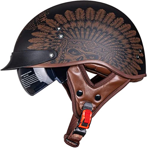 Deutschen Stil Motorrad Half Helm Vintage Open Face Motorradhelm mit Visier ECE-Zulassung Scooter Mofa-Helm Jethelm Retro für Erwachsene Herren Damen für Moped Cruiser Biker Indian,XL