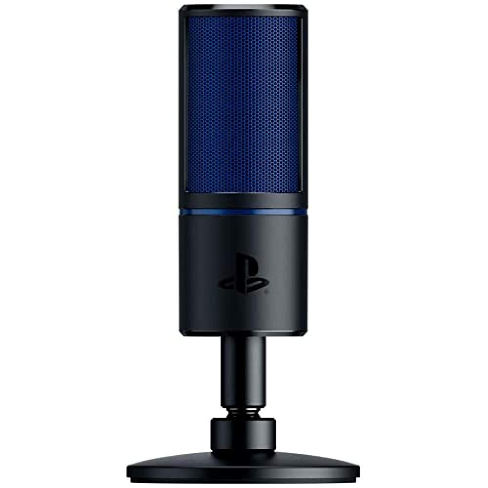Razer Seiren X für Playstation - USB Kondensator-Mikrofon für Streaming auf der PS4 und PS5 (Kompakt mit Schockdämpfer, Superniere Aufnahmemuster, Stumm-Taste) Schwarz-Blau